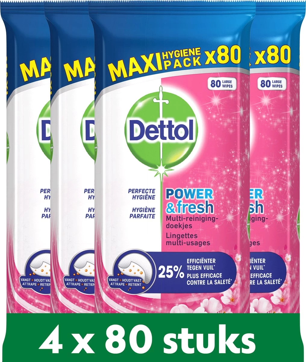 Dettol - Schoonmaakdoekjes - Power & Fresh - Kersenbloesem - 4 X 80 Stuks - Voordeelverpakking - Afbeelding 6