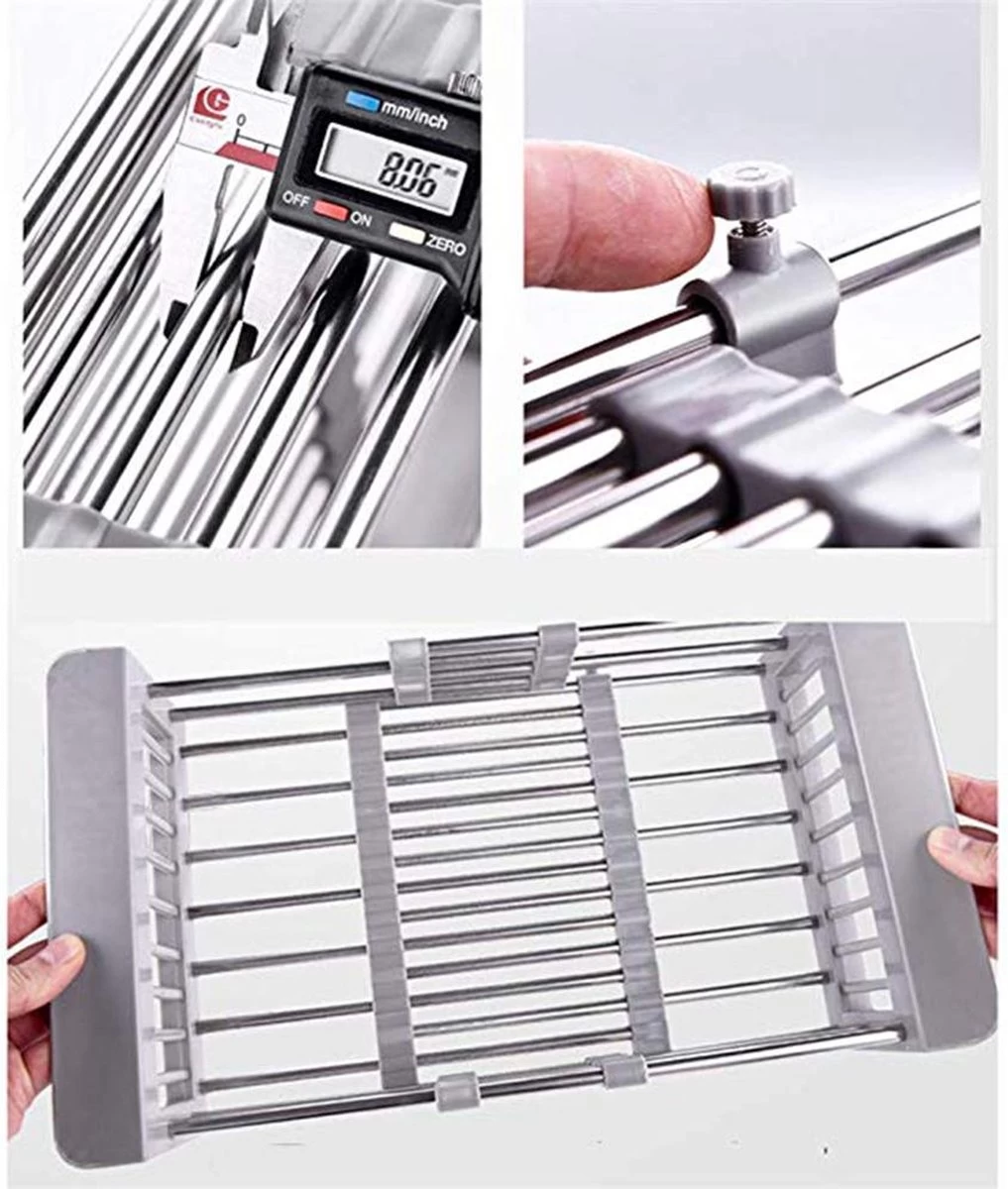 IBright Verstelbare Keukenrek - Gootsteen Mand - Afdruiprek – Vergiet – Verstelbaar In Lengte - Uitschuifbaar - RVS Grijs - Afbeelding 6