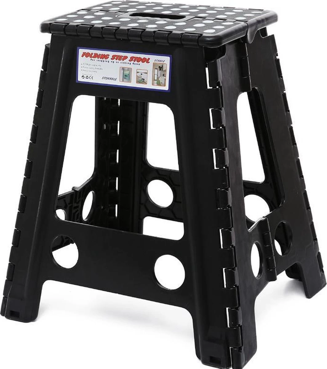 Merkloos Verdikt Kunststof Klapkruk-draagbaar-opvouwbare Kruk-Met Antislip Oppervlak Zwart 29x22cmx45cm - Afbeelding 2