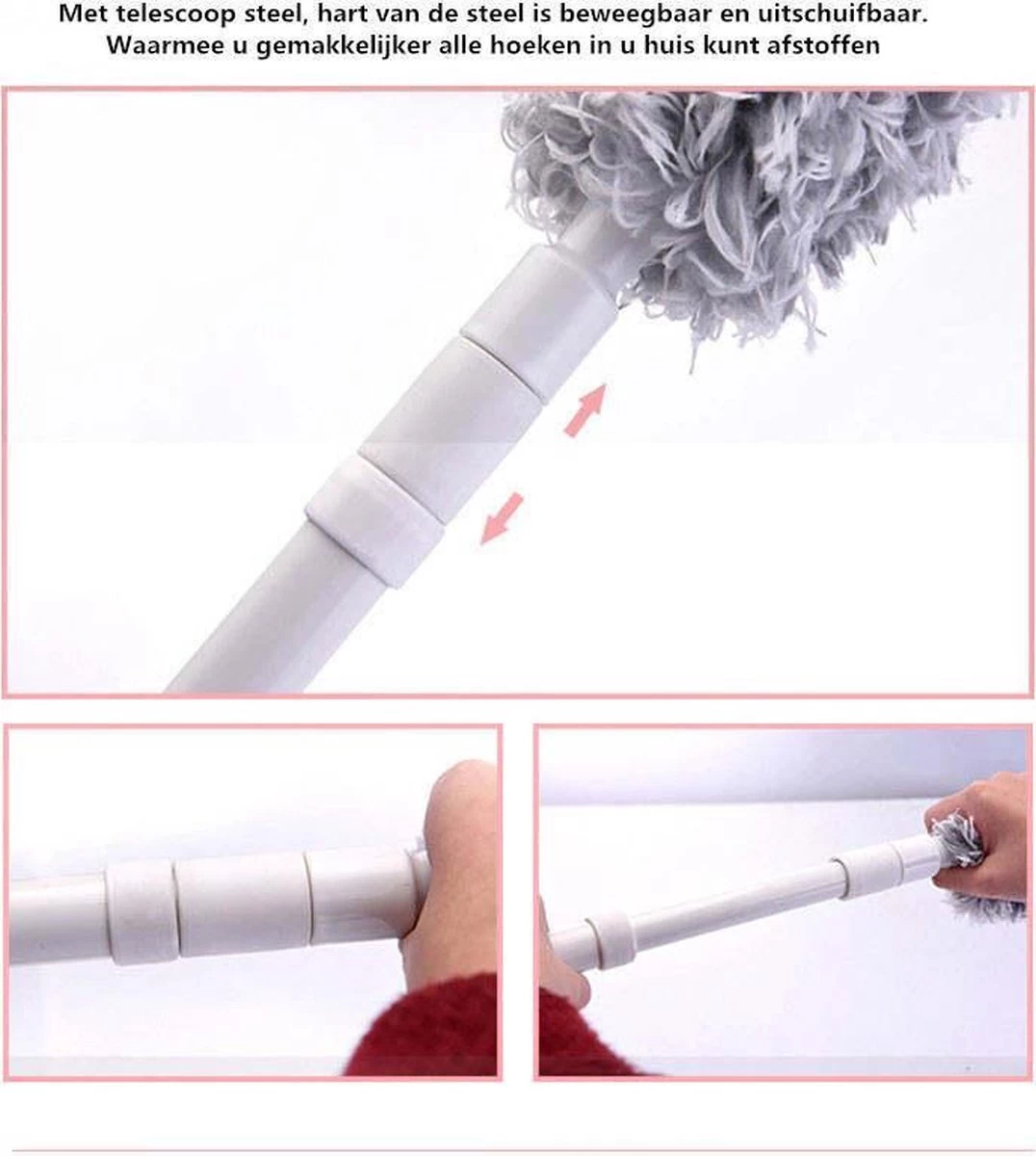 Plumeau/met Telescoopsteel/uitschuifbaar/microvezel Buigbare Borstelkop/9 X 126cm Max-lengte179cm - Afbeelding 5