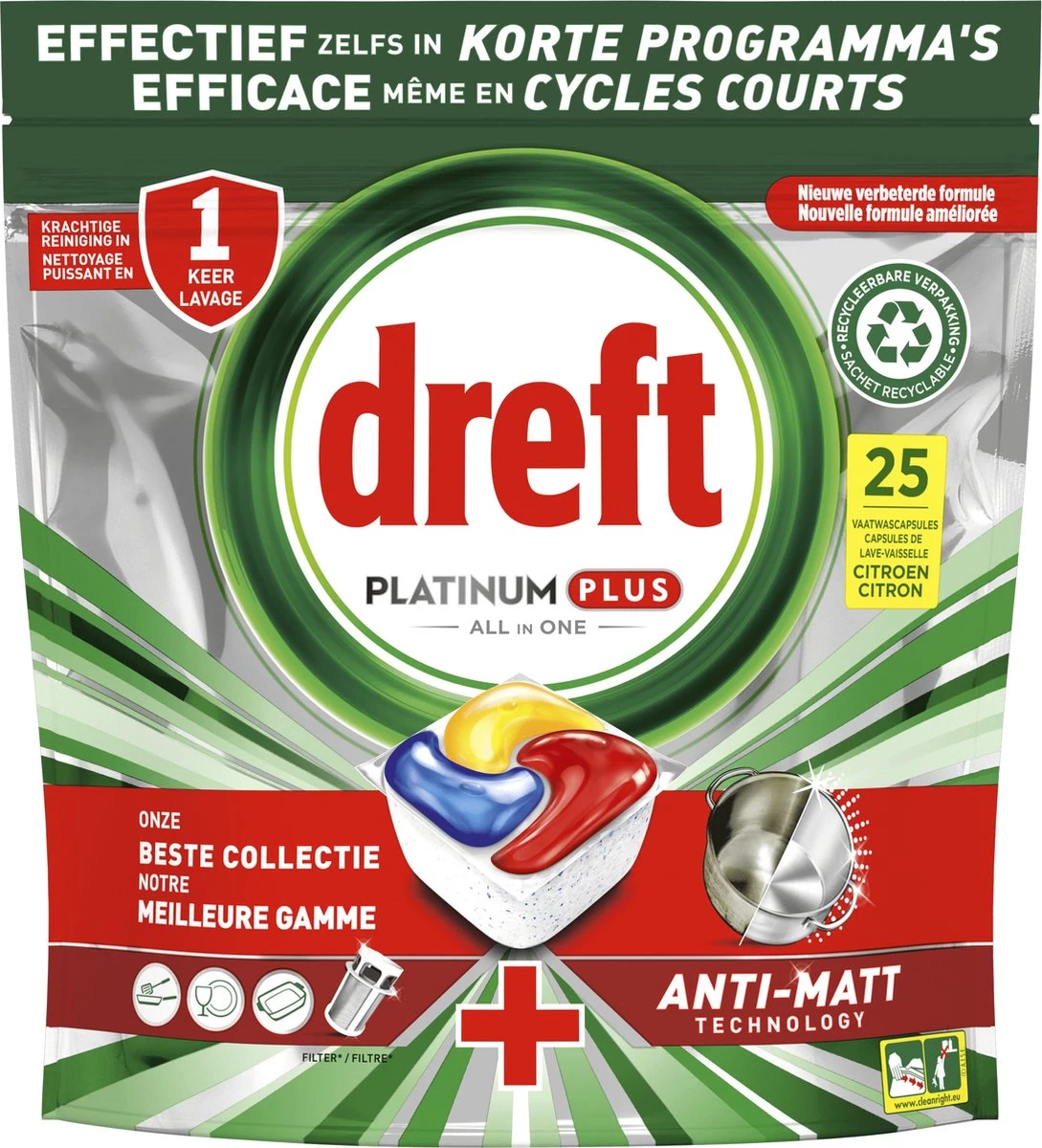 Dreft Platinum Plus All In One - Vaatwastabletten - Citroen - Voordeelverpakking 5 X 25 Stuks - Afbeelding 2