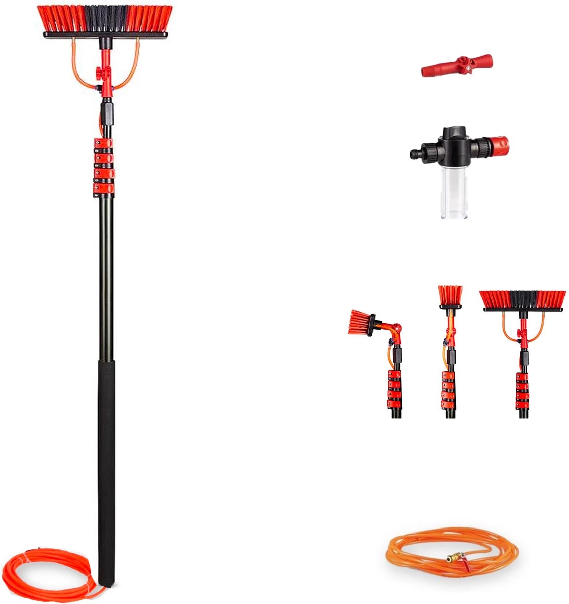 Telescoopsteel Met Borstel 6 Delige Set – Telescoop Met Borstel - Telescoopsteel Ramenwassen – Uitschuifbaar Tot 4,6 Meter - Met Zeepdispenser