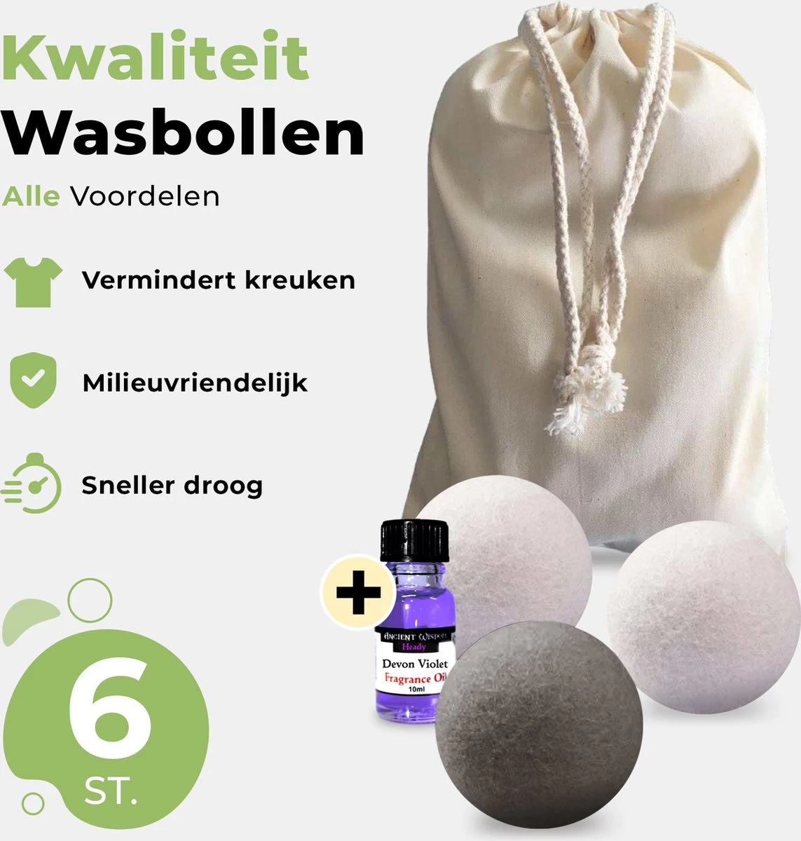 Drogerballen Met Wasparfum - Droogballen - Set Van 6 XL Ballen - Wasdroger Ballen Wol - 100% Nieuw-Zeelands Schapenwol - Wasballen - Afbeelding 8