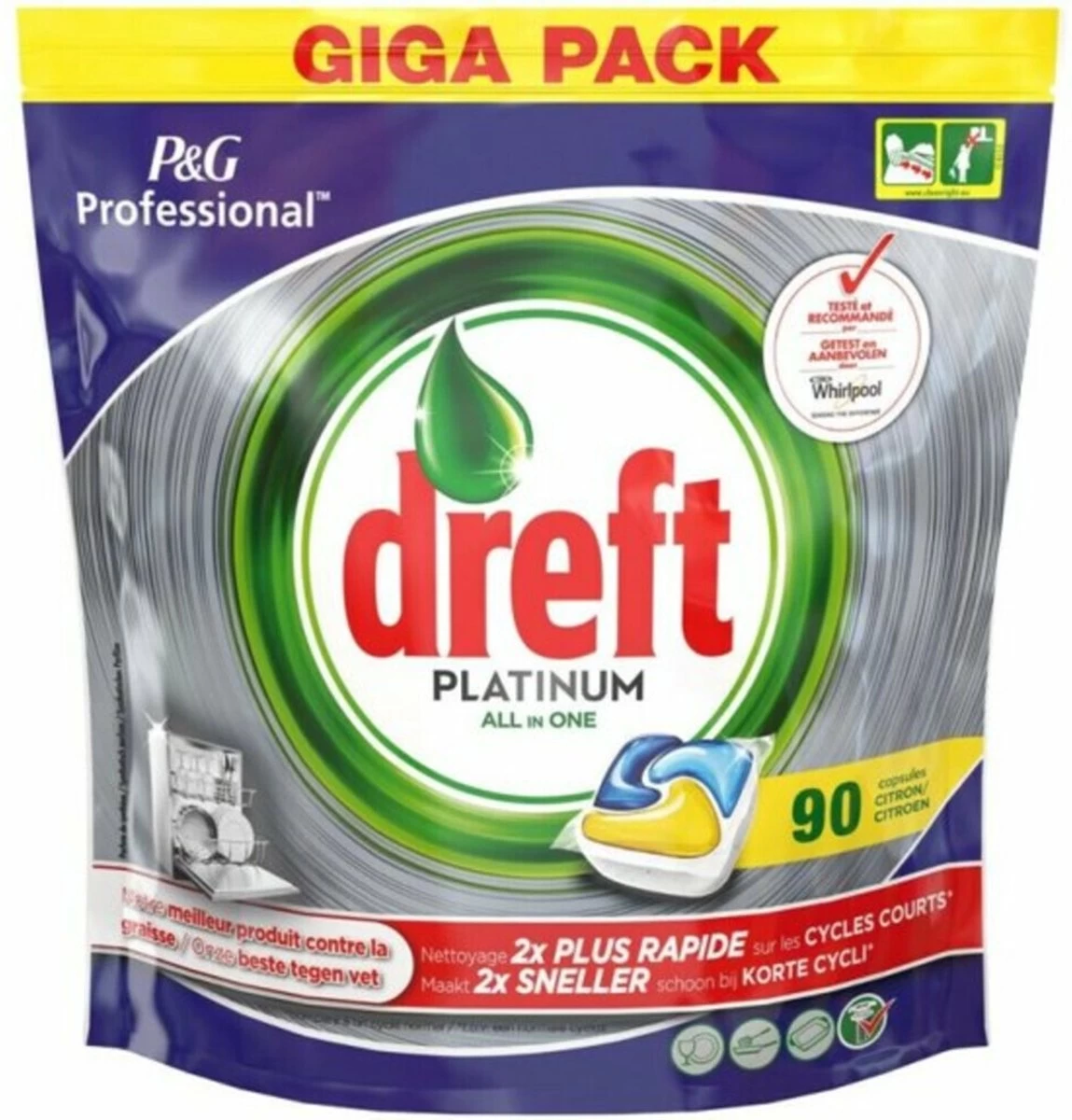 Dreft Platinum - All In One Lemon - 90 Stuks -Vaatwastabletten