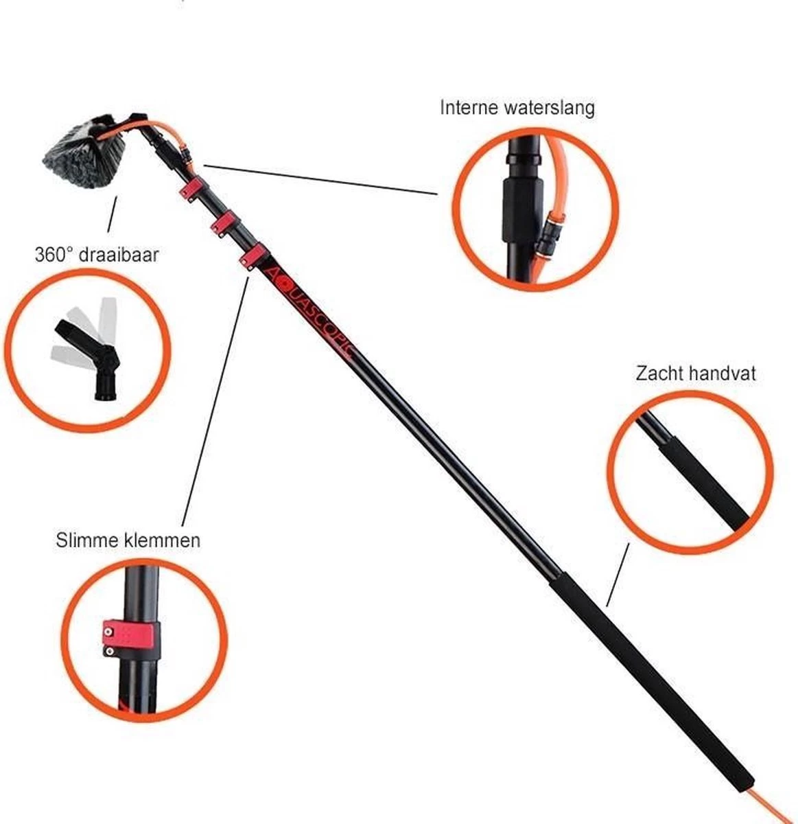 Telescoopsteel Met Borstel 6 Delige Set – Telescoop Met Borstel - Telescoopsteel Ramenwassen – Uitschuifbaar Tot 4,6 Meter - Met Zeepdispenser - Afbeelding 5