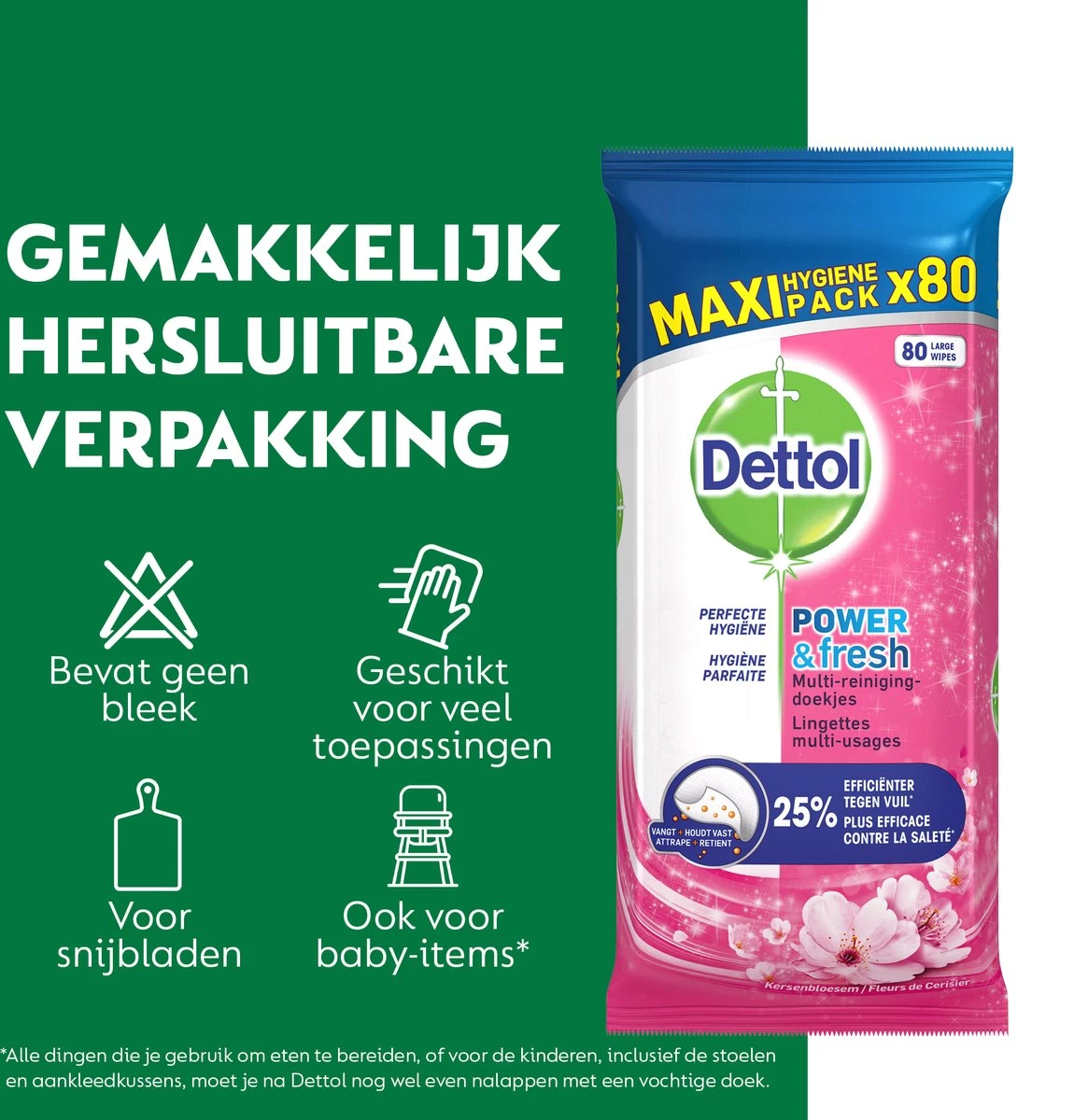 Dettol - Schoonmaakdoekjes - Power & Fresh - Kersenbloesem - 4 X 80 Stuks - Voordeelverpakking - Afbeelding 3