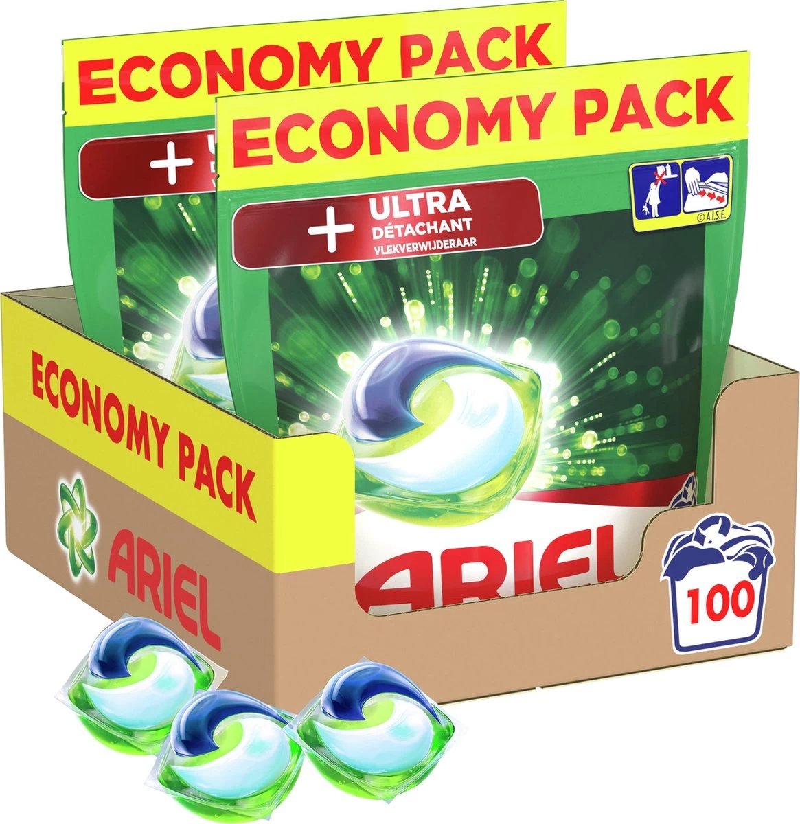Ariel All In 1 Wasmiddel Pods + Ultra Vlekverwijderaar - 2x50 Wasbeurten - Voordeelverpakking