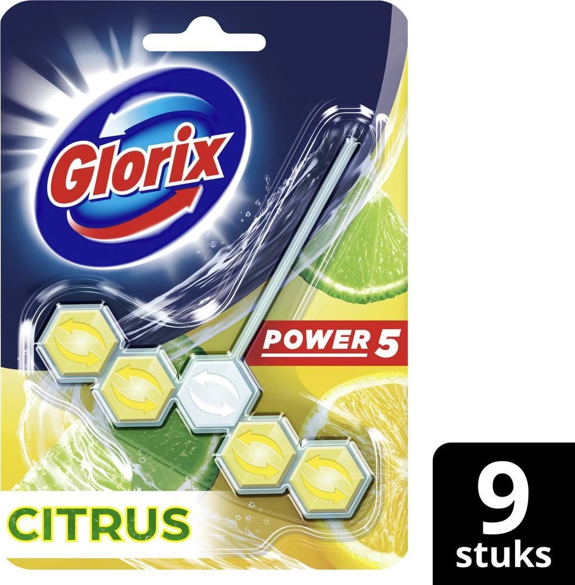 Glorix Power 5 Toiletblokken - Citroen - 9 Stuks - Voordeelverpakking - Afbeelding 3