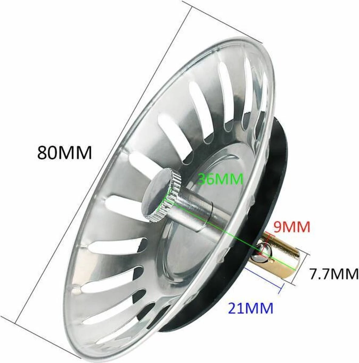 Afvoerzeef Roestvrijstaal - Gootsteen Zeef - Gootsteen Stopper - RVS - 80mm - Afbeelding 4