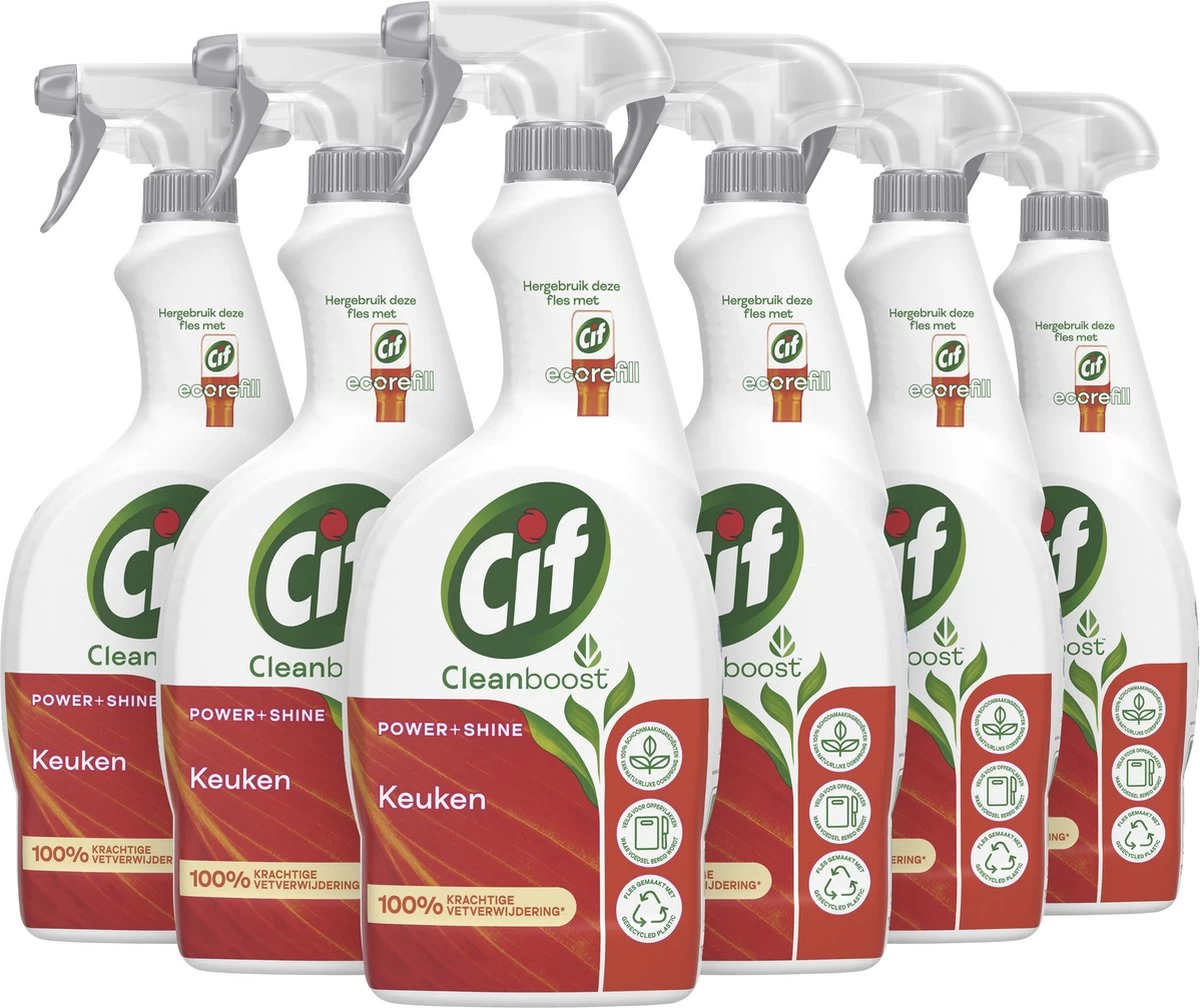 Cif CleanBoost Power & Shine Keuken Spray - 6 X 750 Ml - Voordeelverpakking - Afbeelding 4