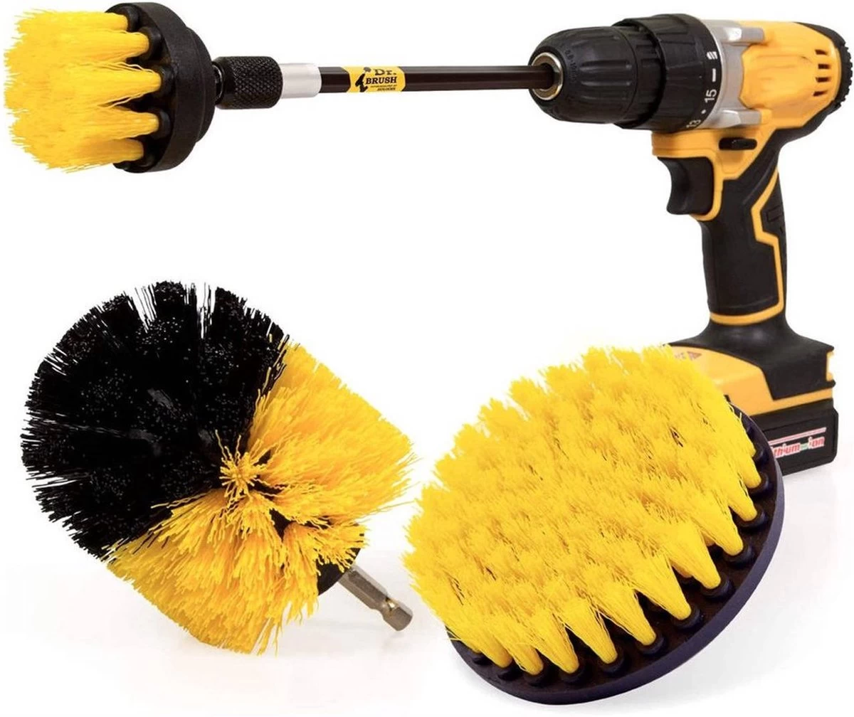 Professionele 4 Delige Borstelset Voor De Boormachine Incl. Verlengstuk, Deze Schoonmaak Schuurborstel Elektrisch Opzetborstel Schrobborstel Set Is Geschikt Als Schrobber Voor Badkamer, Auto, Keuken En Tuin