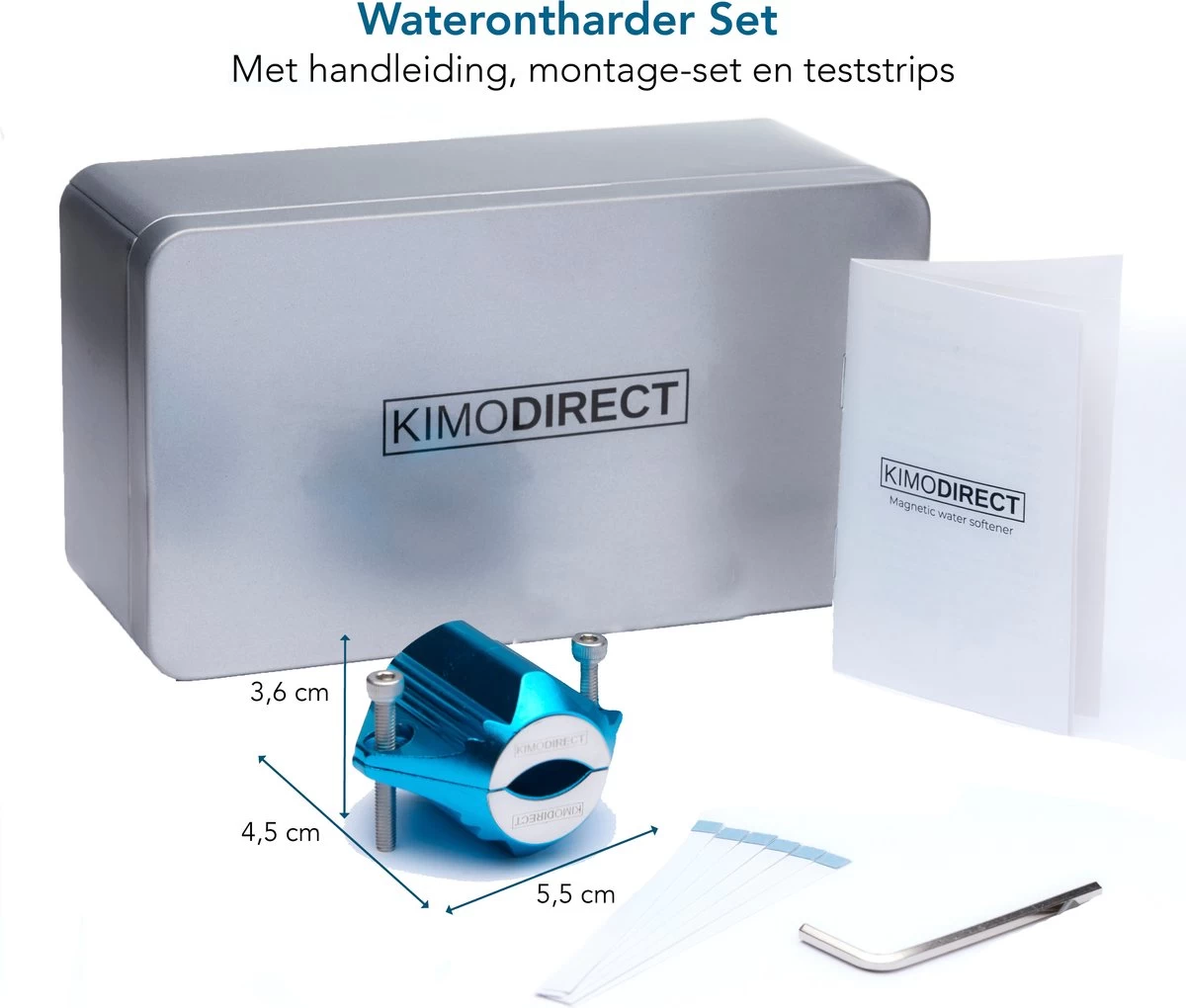 KIMO DIRECT Waterontharder Met 6 Teststrips - Waterontharder - Huishouden Tot 6 Personen - Waterfilter - 7500 Gauss - Blauw - Afbeelding 4