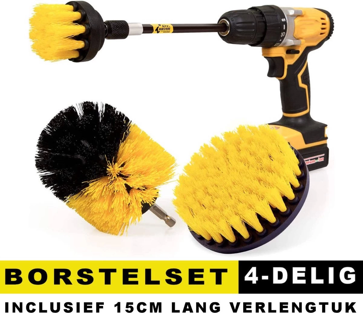 Professionele 4 Delige Borstelset Voor De Boormachine Incl. Verlengstuk, Deze Schoonmaak Schuurborstel Elektrisch Opzetborstel Schrobborstel Set Is Geschikt Als Schrobber Voor Badkamer, Auto, Keuken En Tuin - Afbeelding 6