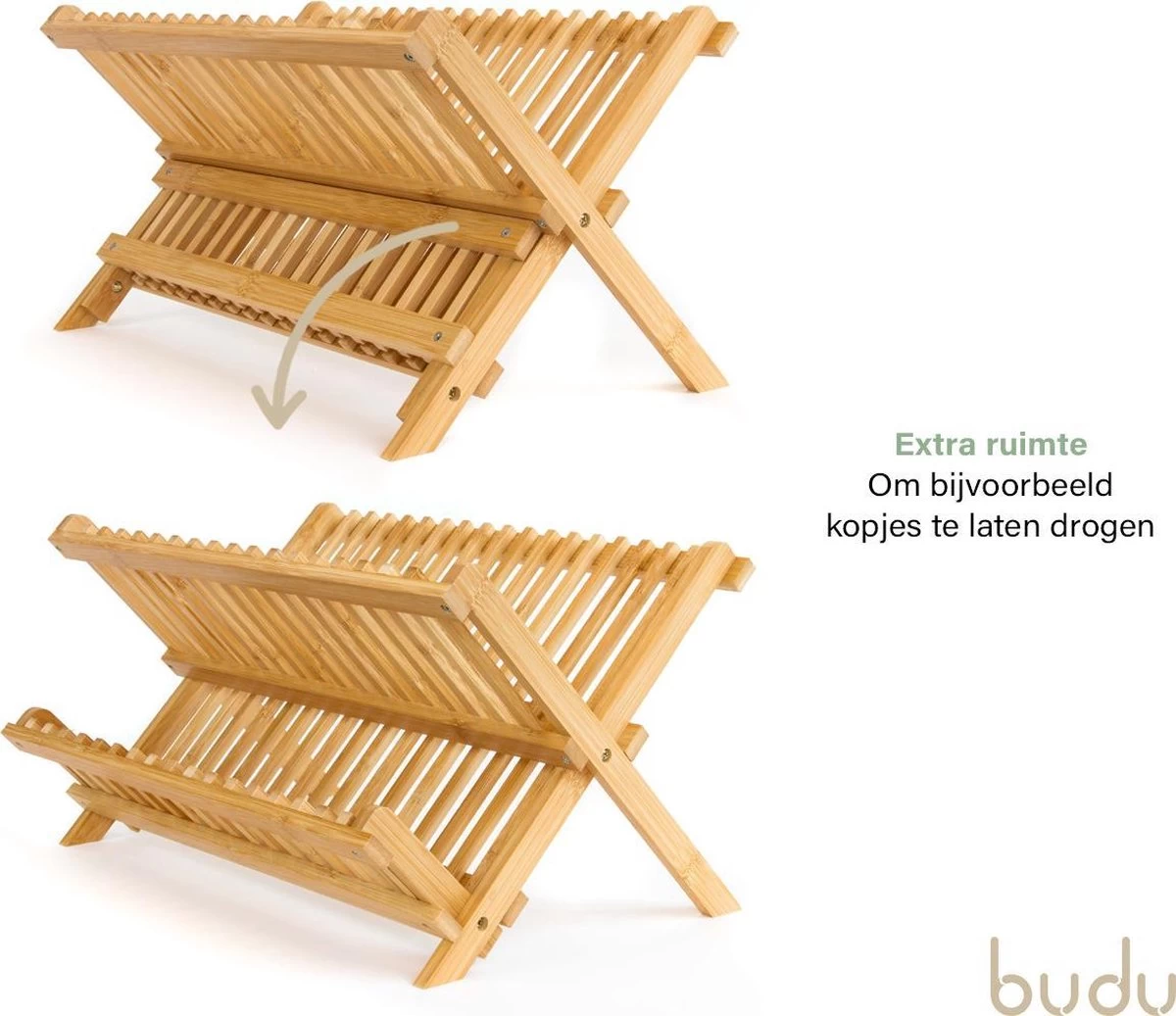 Budu Afdruiprek - Afdruiprekje Van Bamboe Hout - Afdruiprek Voor Afwas - Vaatwasrek - Keukenrek - Inklapbaar - Opvouwbaar - - Afbeelding 4