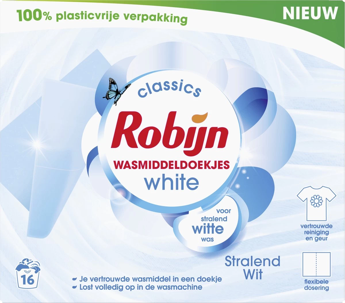 Robijn Classics Stralend Wit Wasmiddeldoekjes 16 Wasstrips - Afbeelding 2