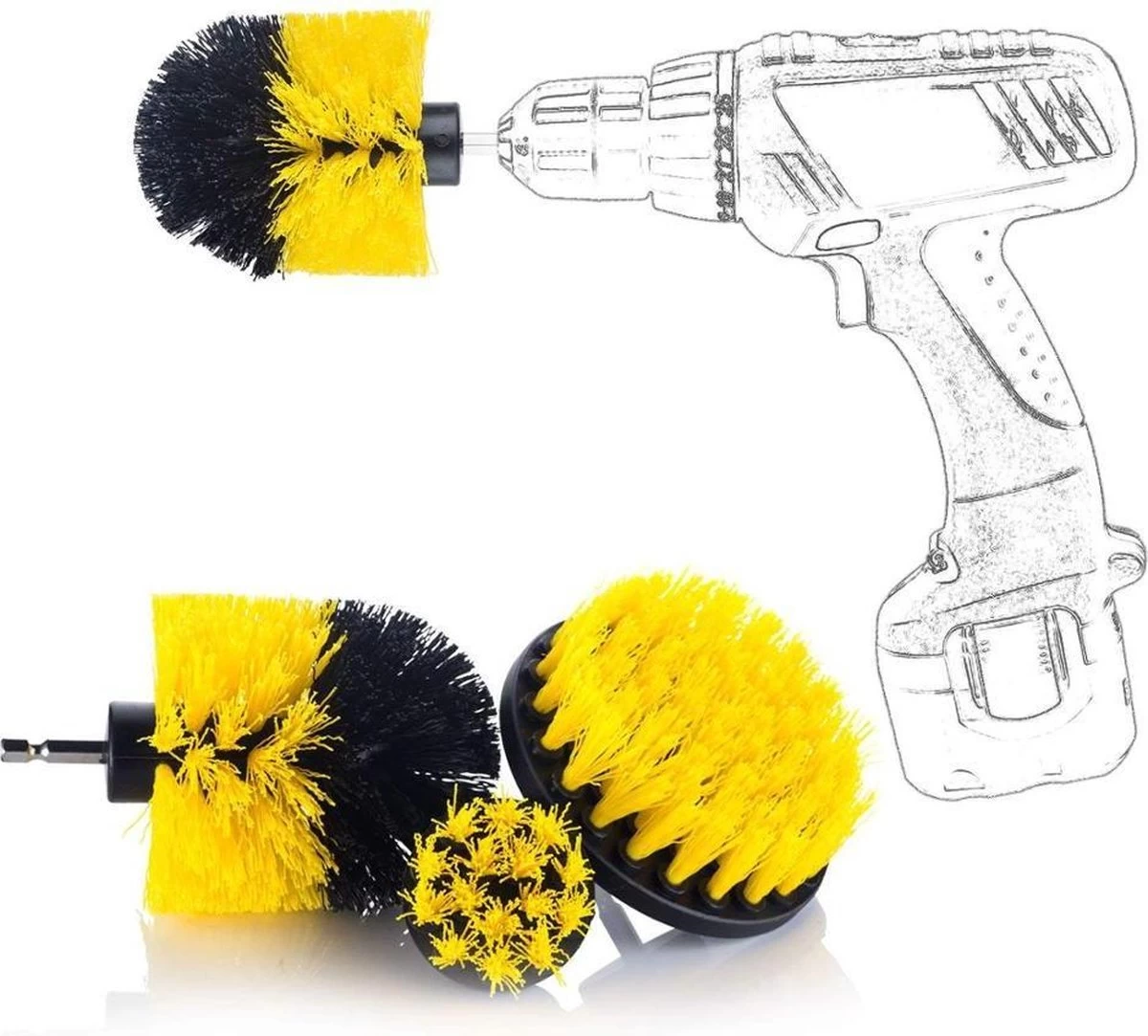 Merkloos 3 Delige Borstelset Voor Boormachine, Opzetstuk Voor Boormachine, Reinigingsborstels, Boorborstels - Afbeelding 4
