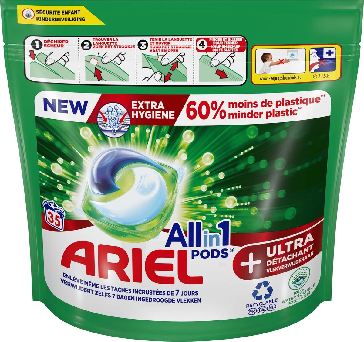 Ariel All In 1 Wasmiddel Pods + Ultra Vlekverwijderaar - 35 Wasbeurten
