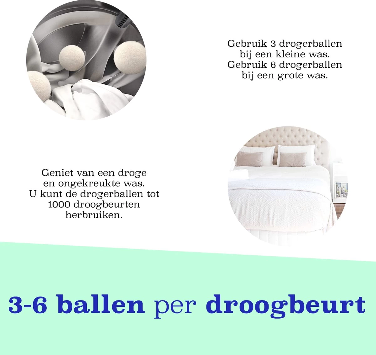 Casa Calma Drogerballen (6 Stuks) - Inclusief Opbergzakje - 100% Natuurlijk Schapenwol - Droger Ballen - Zero Waste Wasverzachter Bollen - Energiebesparend Drogen Met Droogbollen - Dryer Balls - Diervriendelijk & Milieuvriendelijk - Energie Besparen - Afbeelding 3
