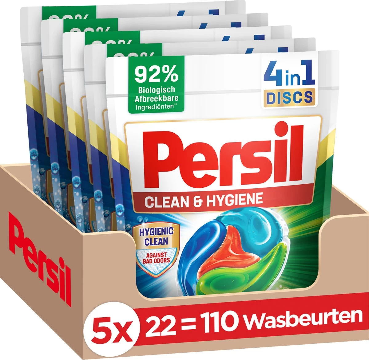 Persil® Persil 4in1 Discs Clean & Hygiene Wascapsules - Wasmiddel Capsules - Voordeelverpakking - 5 X 22 Wasbeurten