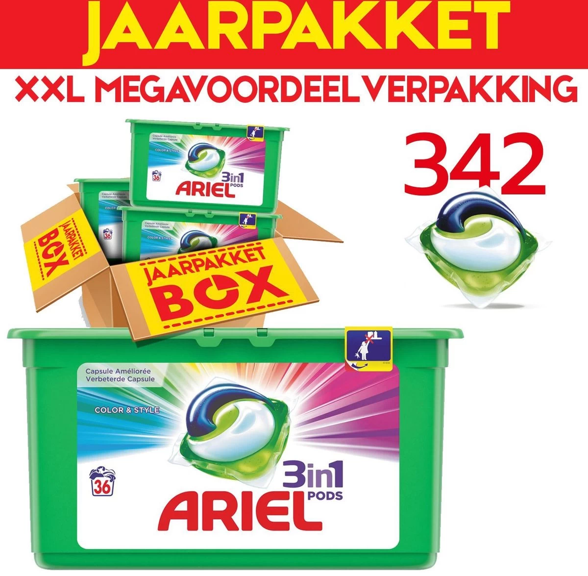 Ariel Colour & Style 3in1 Pods - Jaarbox 342 Wasbeurten - Wasmiddel Capsules - Jaar Megavoordeelverpakking | 342 Wasbeurten Color | Voor Alle Soorten Was - Afbeelding 3