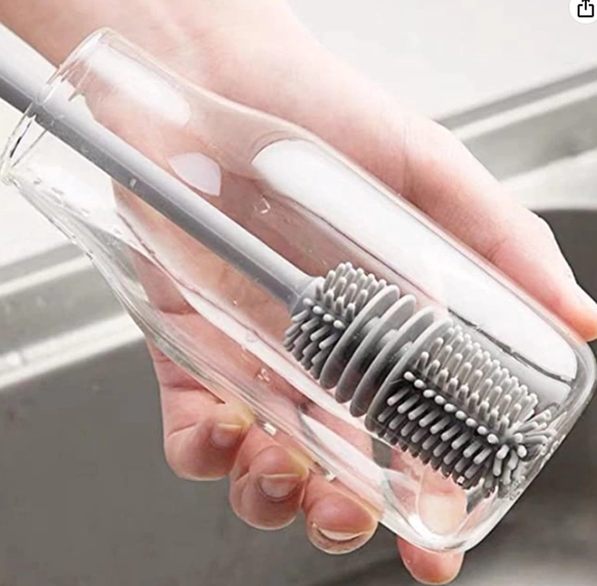 Merkloos Afwasborstel Voor Lange Glazen - Siliconenborstel Lange Glazen - Baby Flessenborstel - Duurzame Afwasborstel - Siliconen Afwasborstel