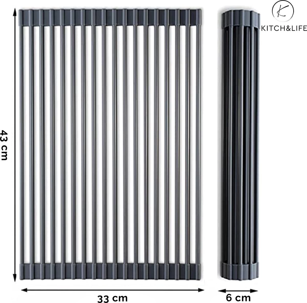 Kitch&Life Afdruiprek Oprolbaar - Mat Zwart - Pannenonderzetter - Afdruipmat - Keukenrek 3-in-1 - Afbeelding 6