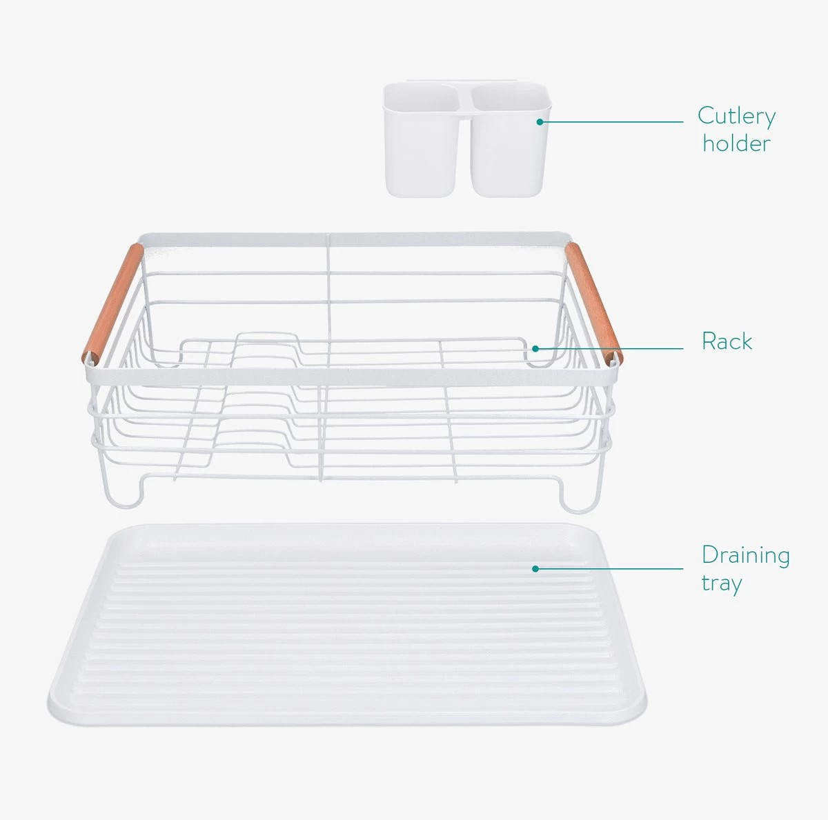 Navaris Afdruiprek Met Uitneembare Bestekhouder - Afwasrek Met Losse Lekbak - Vaatwasrek Met Plateau - Voor Bestek, Borden, Schalen En Pannen - Afbeelding 5
