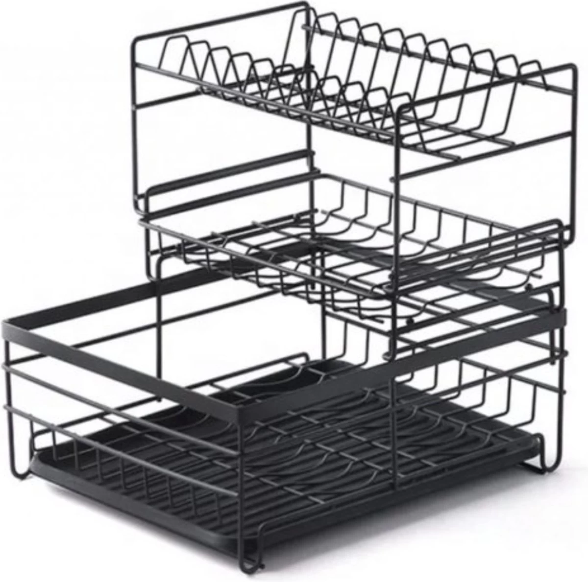 Luxaliving - Metalen Afdruiprek Met Lekbak – Afwas Droogrek – RVS Vaatwasrek – Keuken Droogrek Met Bestekmand – 3 Etages - Afbeelding 2