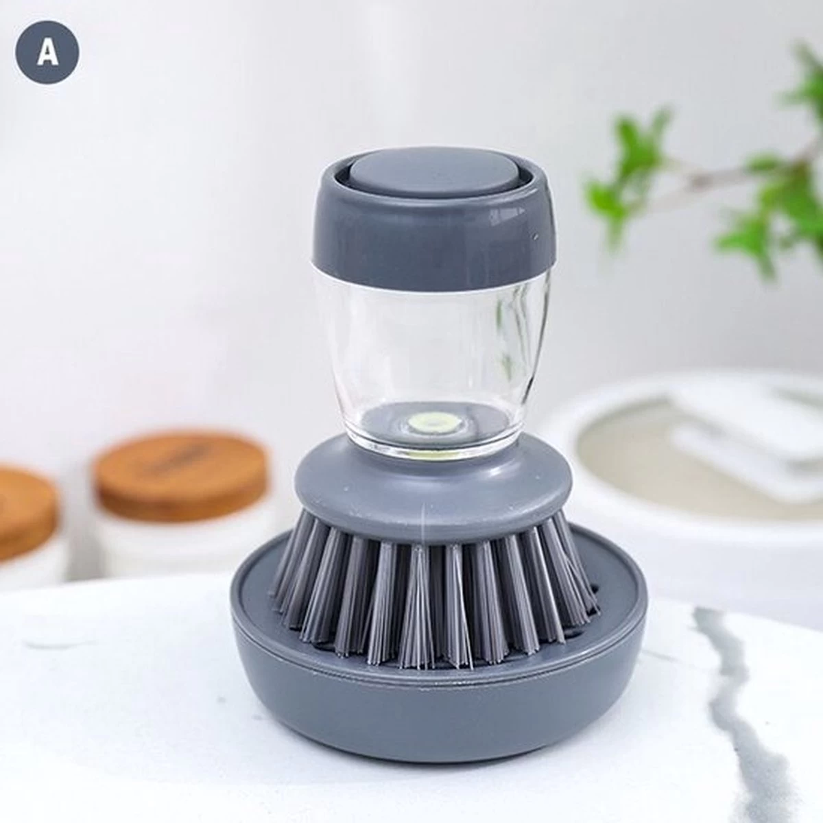 Afwasborstel Met Zeepdispenser – Met 3 Verschillende Opzet Stukken – Inclusief Houder – Grijs – Afwas Borstel Zeepreservoir – Zeep Handborstel – Doseerpomp – Afwasmiddel Dispenser – Navulbaar - Afbeelding 7