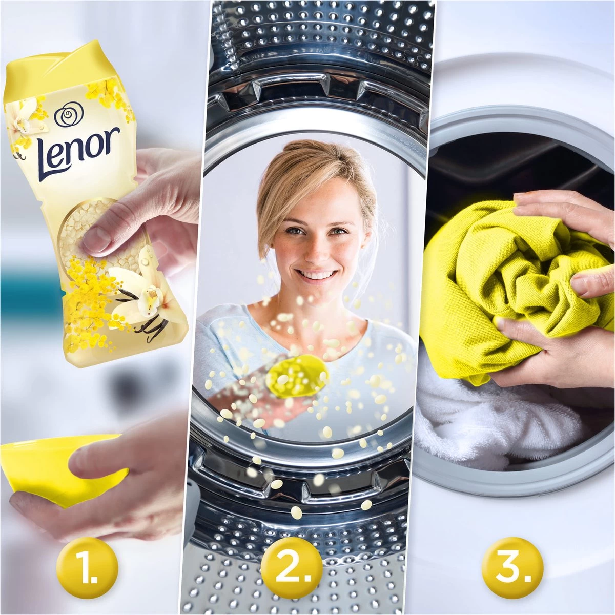 Lenor Vanille En Mimosabloesem Parels - In-Wash Geurbooster - Voordeelverpakking 6 X 15 Wasbeurten - Afbeelding 3