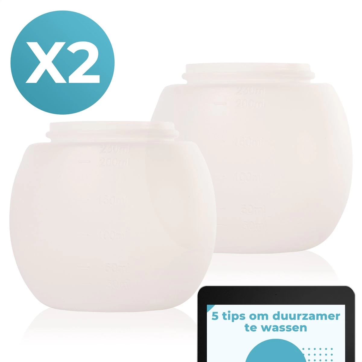 FAVE Doseerbol - Wasbollen - Drogerbollen - Transparant - Doseerdop - 230ml - 2 Stuks - Inclusief E-book