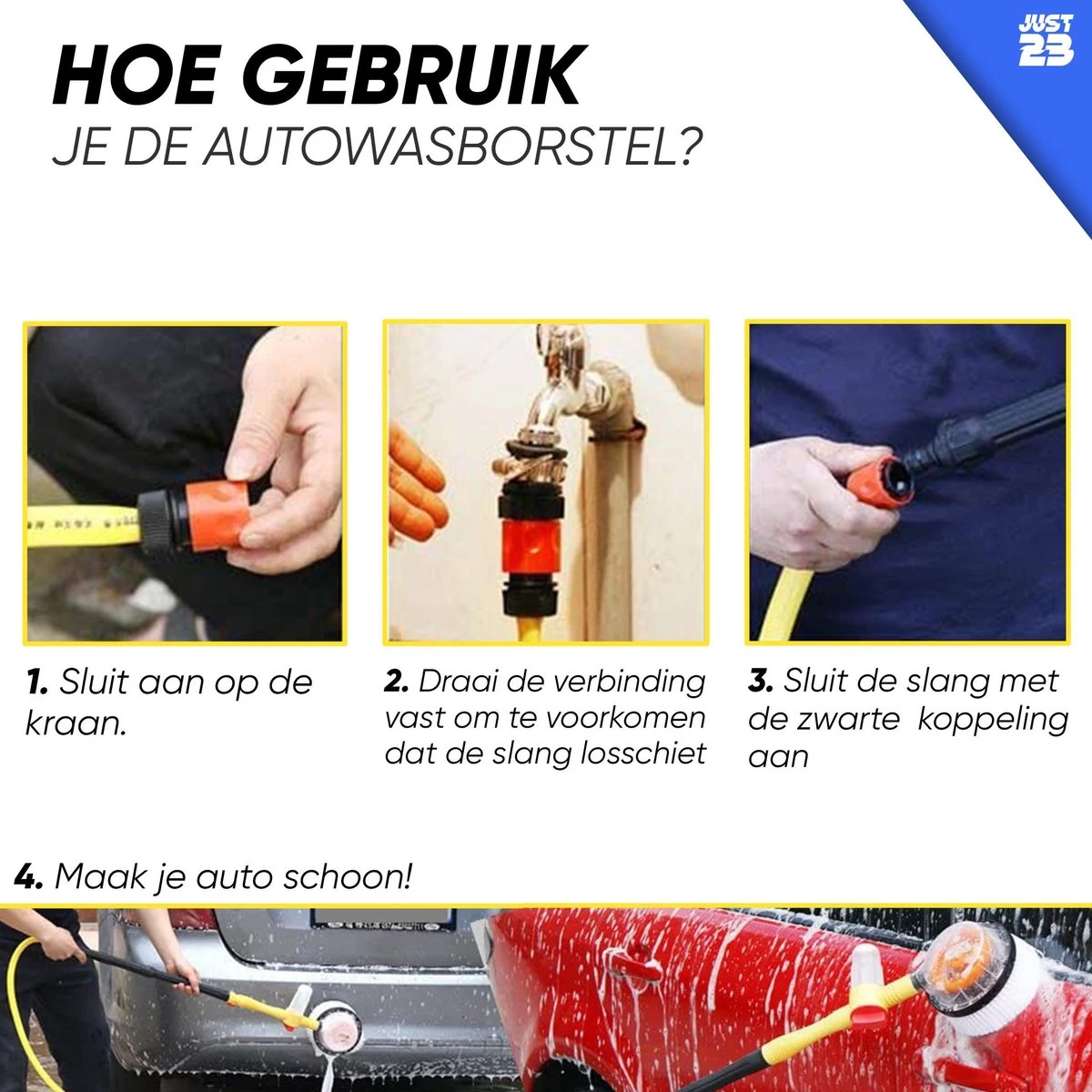 JUST23 Telescopische Autowasborstel – Schrobber Met Steel – Velgenborstel - Autowasset Met Zeep - Roterende Schoonmaakborstel - Multifunctionele Wasborstel - Afbeelding 2