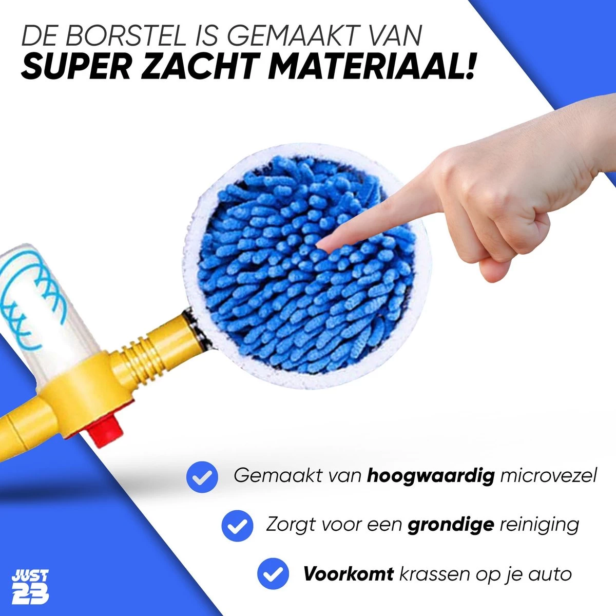 JUST23 Telescopische Autowasborstel – Schrobber Met Steel – Velgenborstel - Autowasset Met Zeep - Roterende Schoonmaakborstel - Multifunctionele Wasborstel - Afbeelding 4