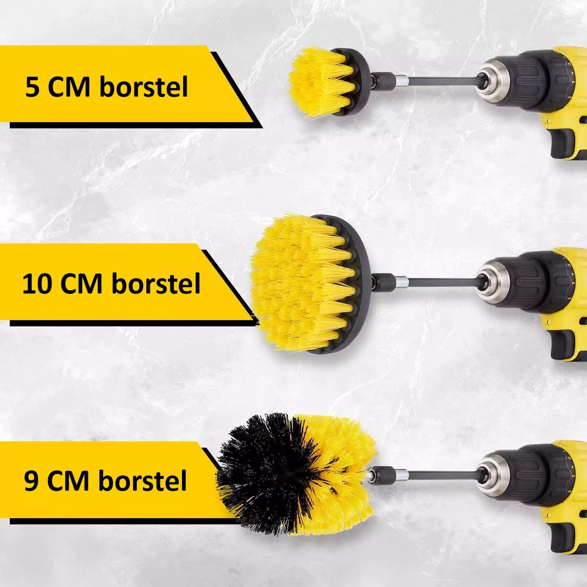 Borstelset Voor Boormachine - Met Verlengstuk - Borstelset Boormachine - Schrobborstel - Schuurborstel - Afbeelding 2