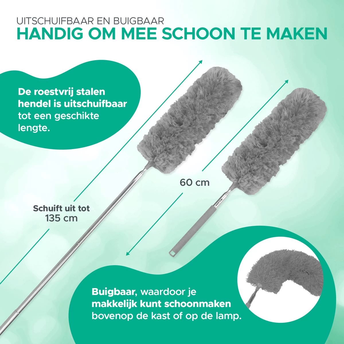 WITTS Telescopische Plumeau - Ragebol – Uitschuifbaar - Grijs - Afbeelding 2