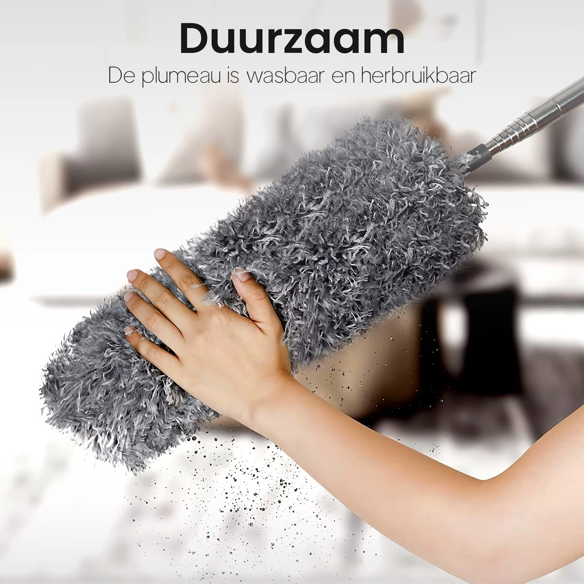 Plumeau Uitschuifbaar Tot 280cm - RVS - Telescopisch - Plumeau Met Telescoopsteel - 360° Flexibel - Afbeelding 4