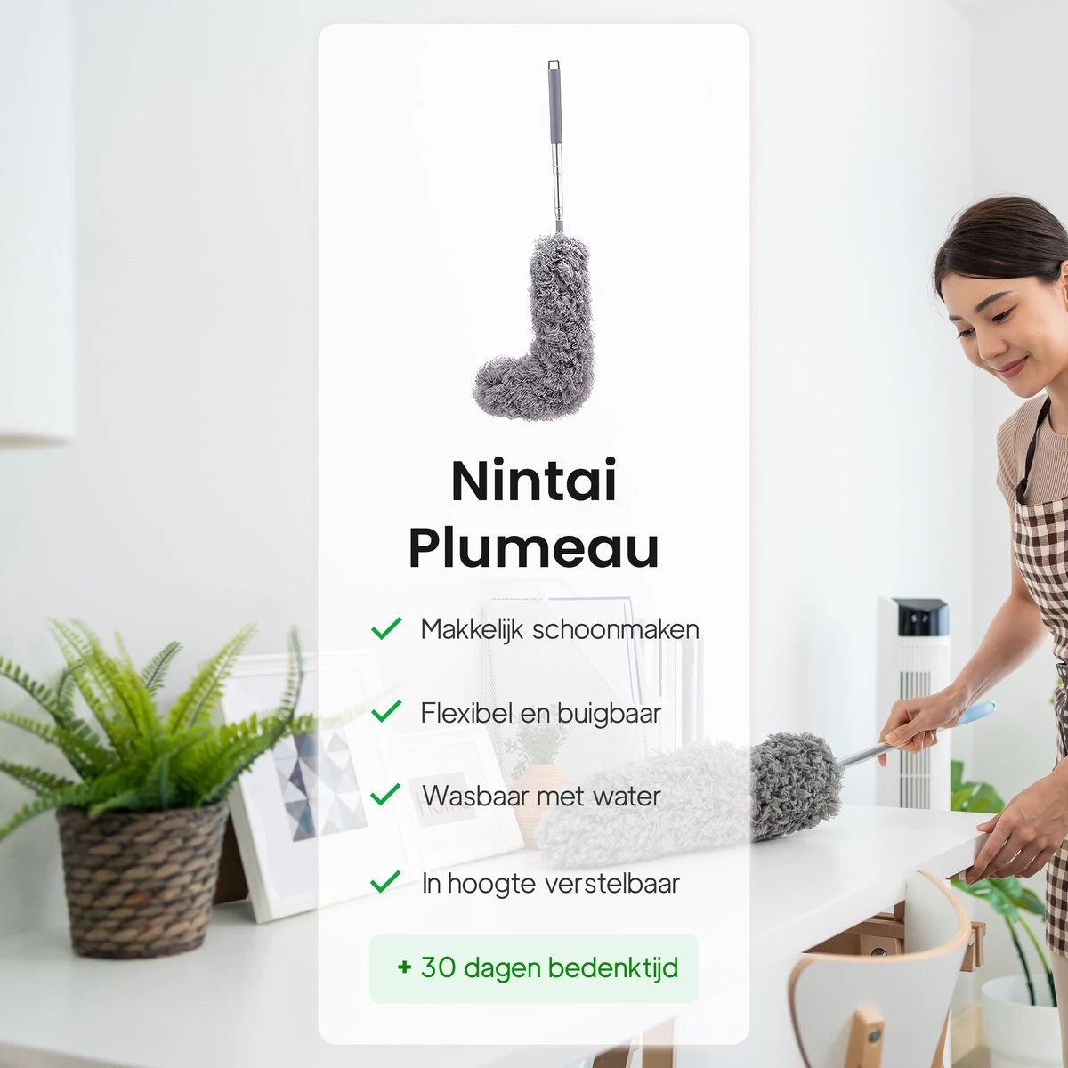 Plumeau Uitschuifbaar Tot 280cm - RVS - Telescopisch - Plumeau Met Telescoopsteel - 360° Flexibel - Afbeelding 5