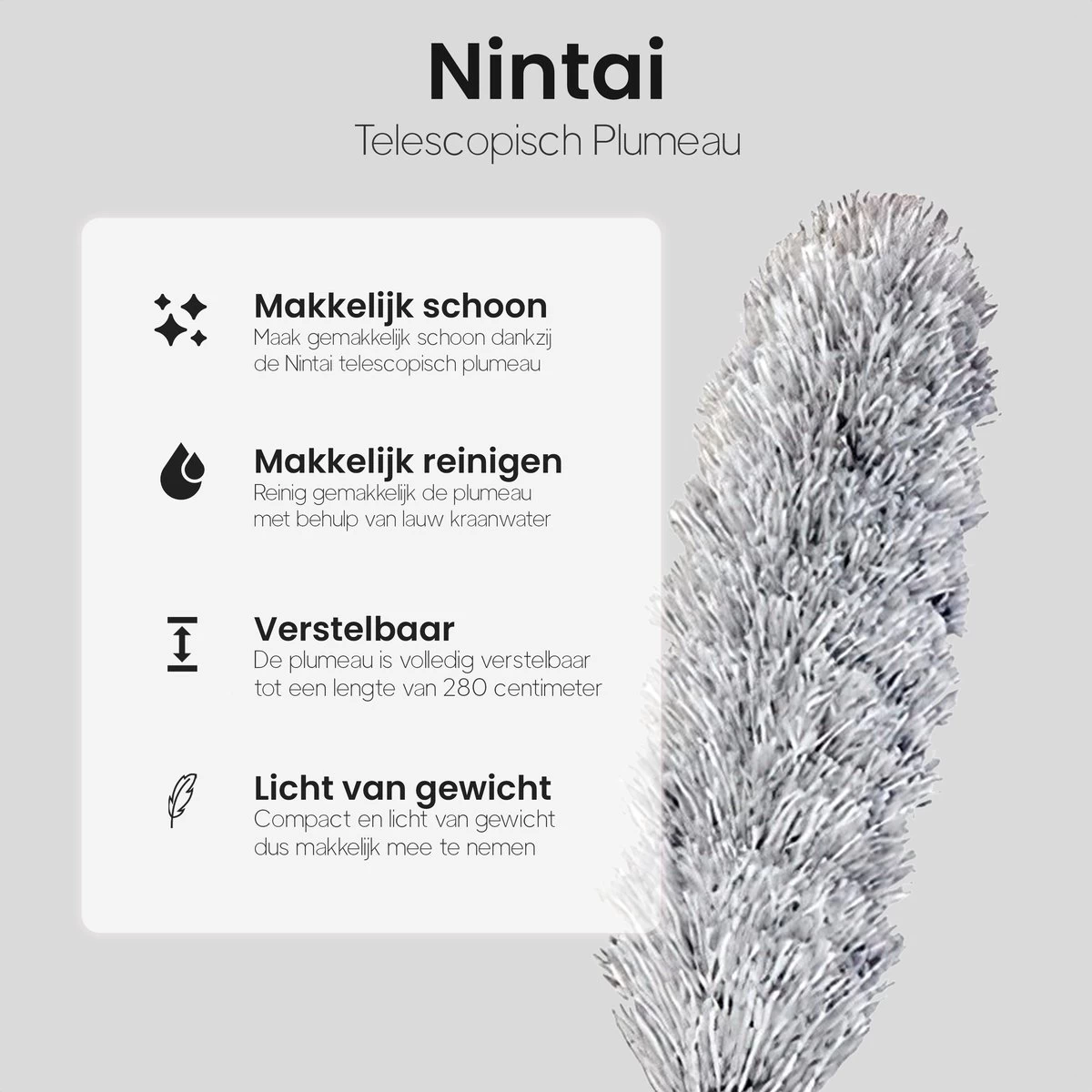 Plumeau Uitschuifbaar Tot 280cm - RVS - Telescopisch - Plumeau Met Telescoopsteel - 360° Flexibel - Afbeelding 6