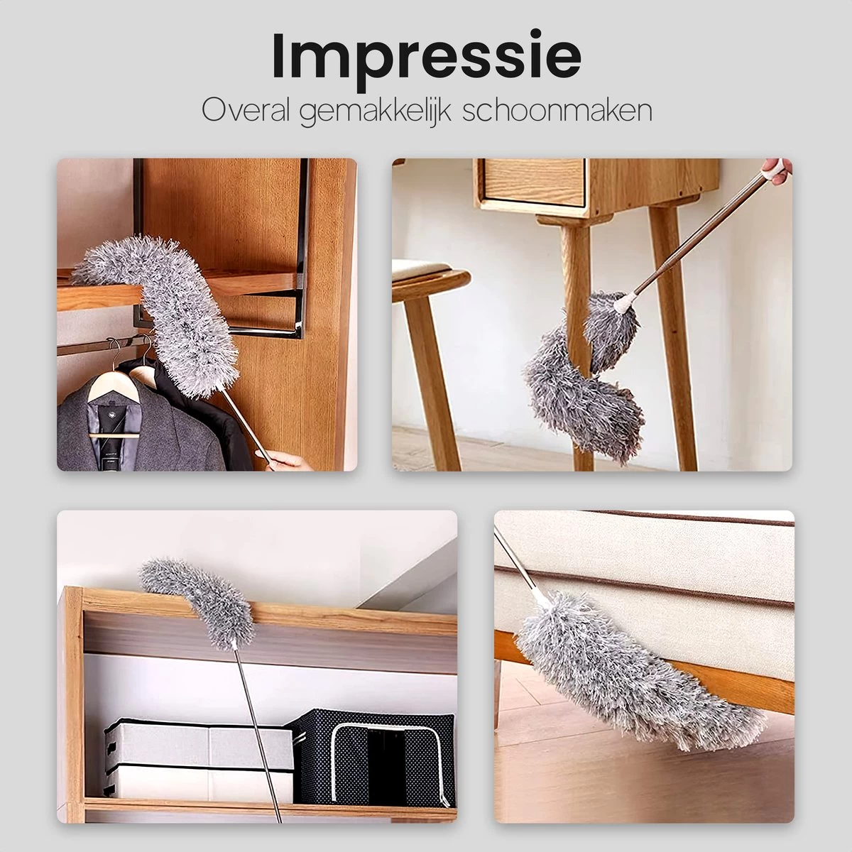 Plumeau Uitschuifbaar Tot 280cm - RVS - Telescopisch - Plumeau Met Telescoopsteel - 360° Flexibel - Afbeelding 9