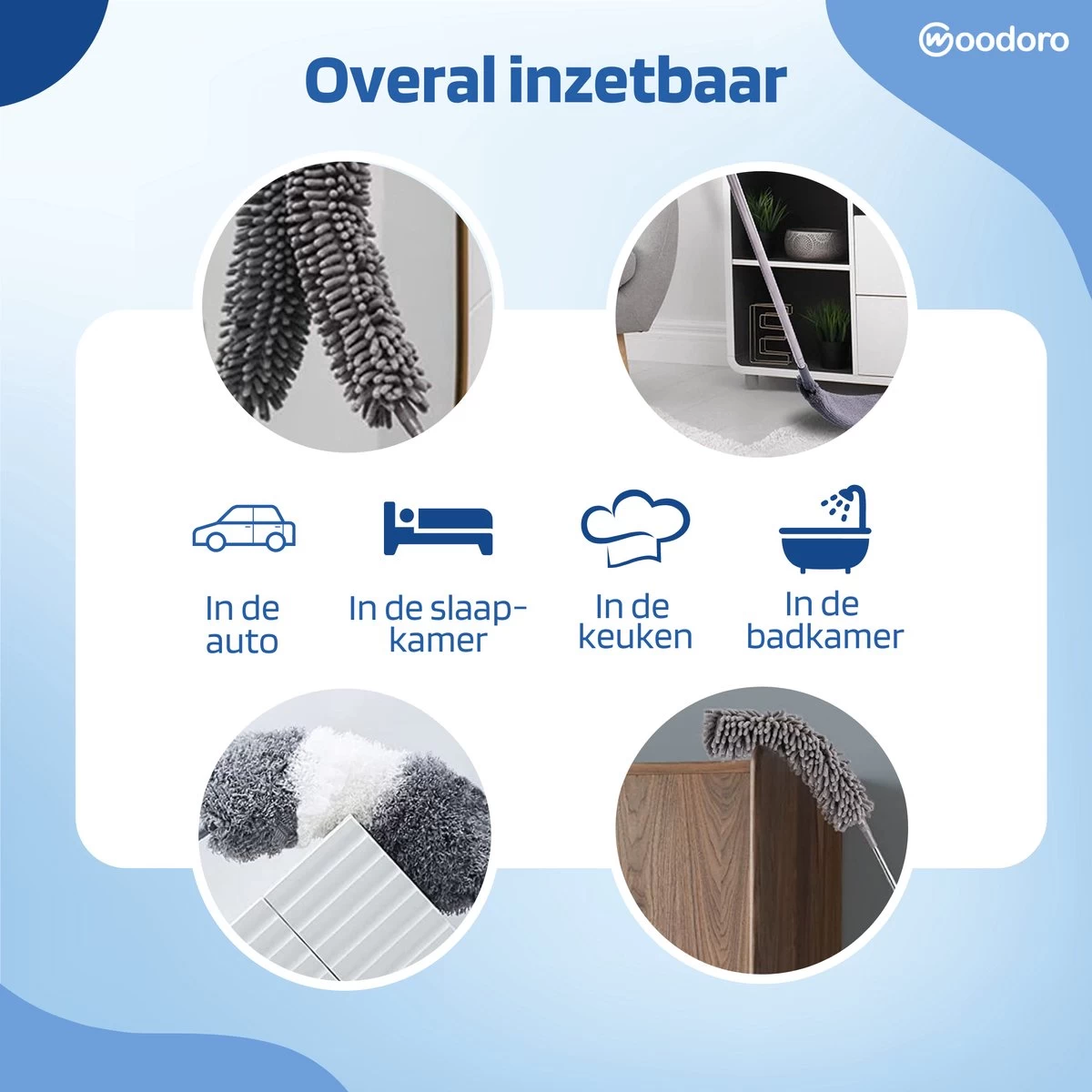 Woodoro Ragebol Uitschuifbaar Complete 9-Delige Set - Verstelbare Telescoopsteel - Plumeau - RVS - Zwart & Grijs - Afbeelding 9