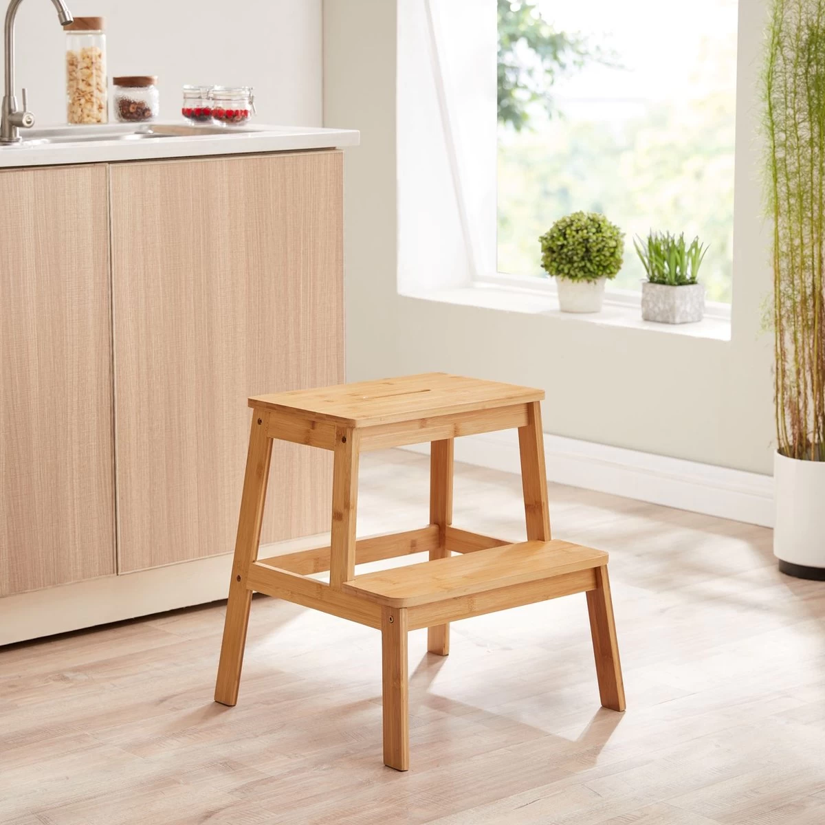 ACAZA Krukje In 2 Niveaus - Houten Opstapje - Bruin - Afbeelding 3