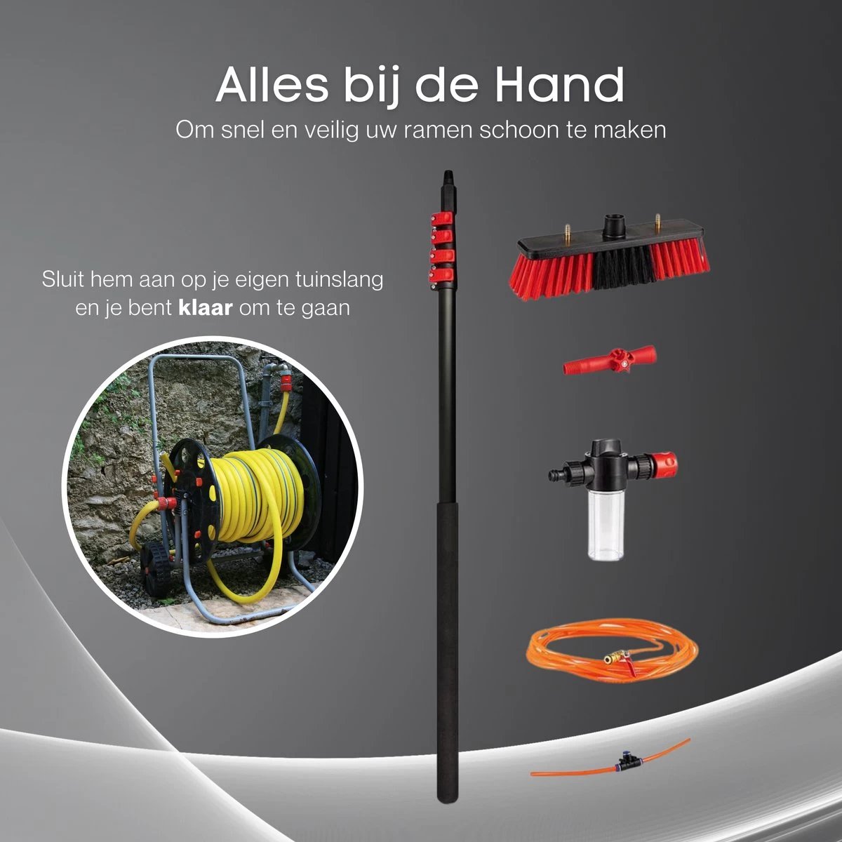 Merkloos Telescoopsteel Ramenwassen 4,6M - Met Borstel & Waterdoorvoer - Voor Ramen - Watertoevoer - Borstel - Afbeelding 2