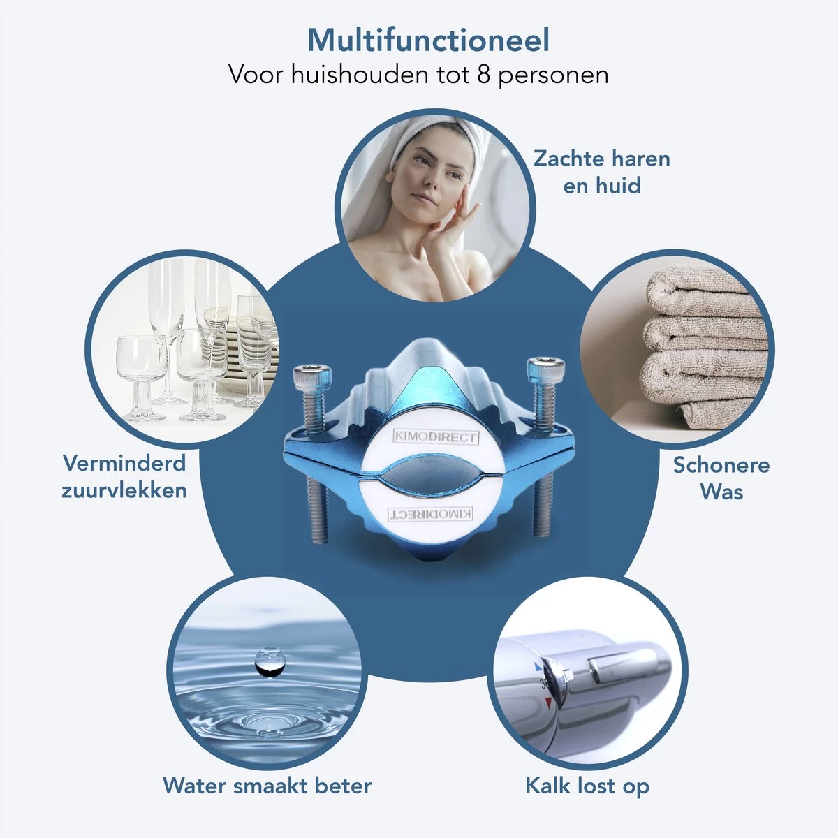 KIMO DIRECT Waterontharder Met 6 Teststrips - Waterontharder - Huishouden Tot 6 Personen - Waterfilter - 7500 Gauss - Blauw - Afbeelding 6