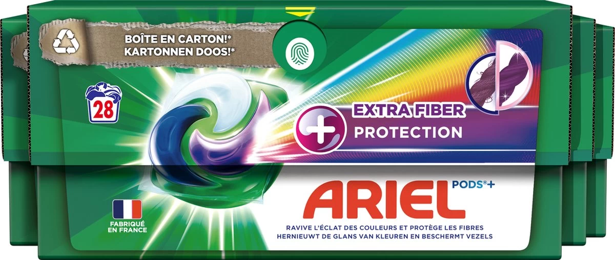 Ariel Wasmiddel Pods + Extra Vezelbescherming - Kleur - 4 X 28 Wasbeurten - Voordeelverpakking
