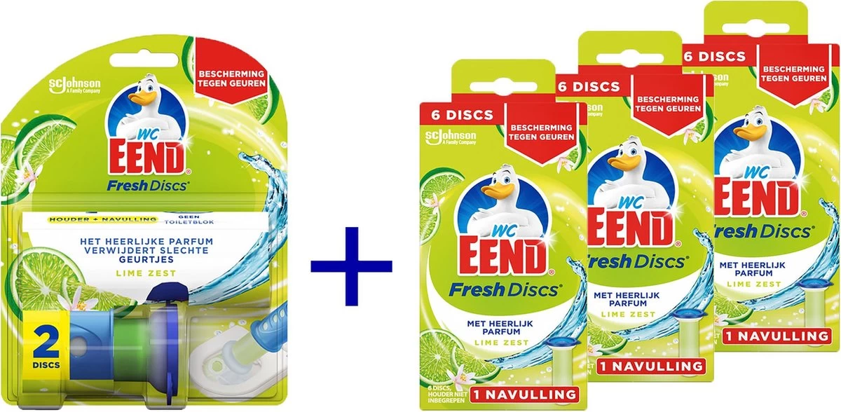 WC Eend Houder Fresh Discs Lime Zest + 3 X 6 Discs Navulling