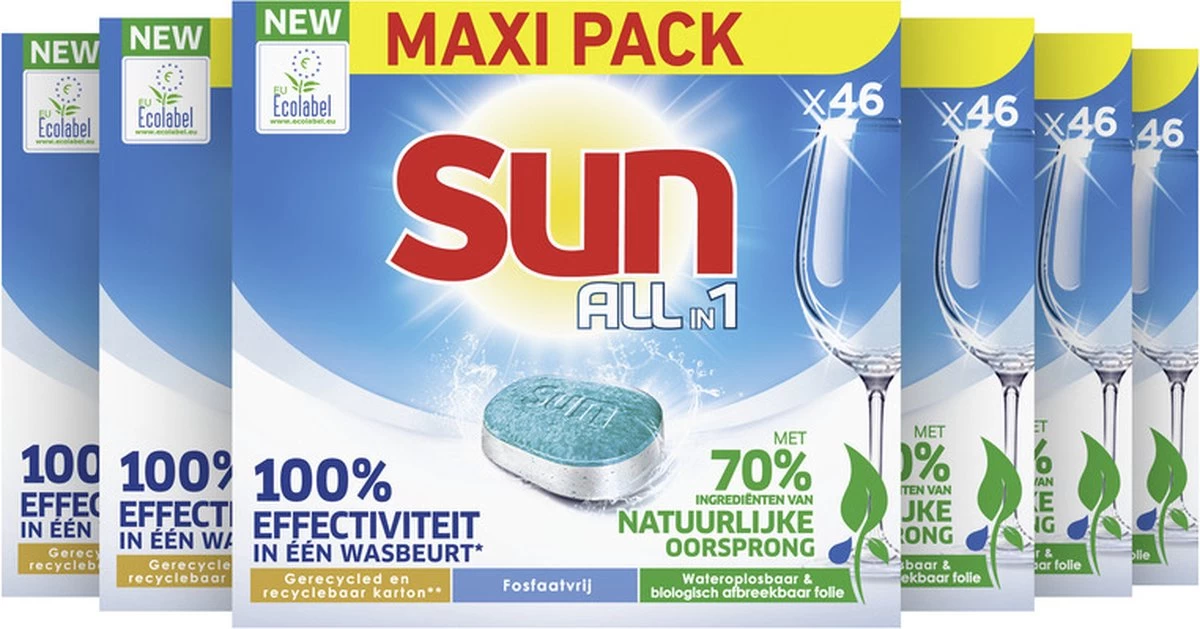 SUN® Sun All-in 1 Normaal Vaatwastabletten - 276 Tabletten - Voordeelverpakking - Afbeelding 3