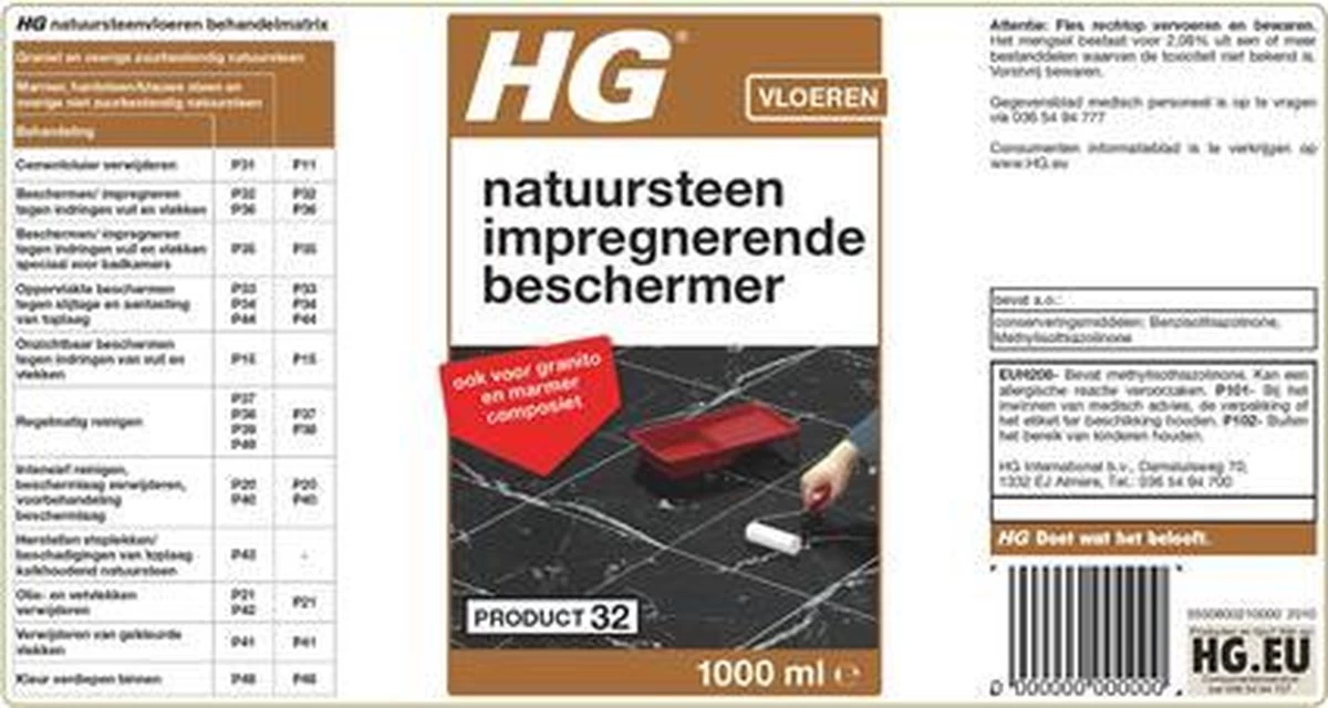 HG Natuursteen Impregnerende Beschermer (HG Product 32) - 1L - Tegen Het Intrekken Van Vuil - Ook Voor Granito En Marmer Composiet - Afbeelding 3