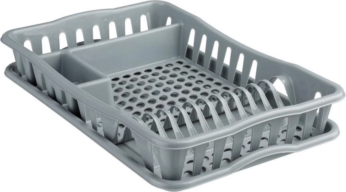 Merkloos Decopatent® Afdruiprek Voor Afwas - Afdruiprekje Met Lekbak - Kunststof Afdruipmat - Afwassen Borden & Bestek - 32.5x49x9 - Grijs - Afbeelding 2