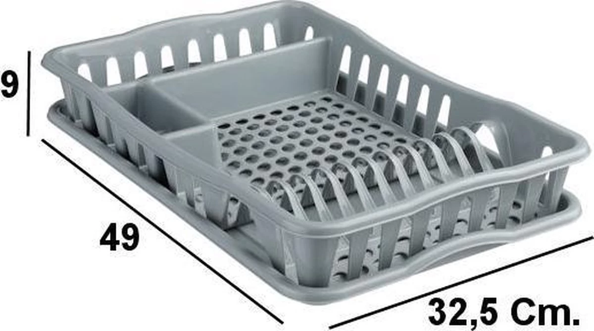Merkloos Decopatent® Afdruiprek Voor Afwas - Afdruiprekje Met Lekbak - Kunststof Afdruipmat - Afwassen Borden & Bestek - 32.5x49x9 - Grijs - Afbeelding 5