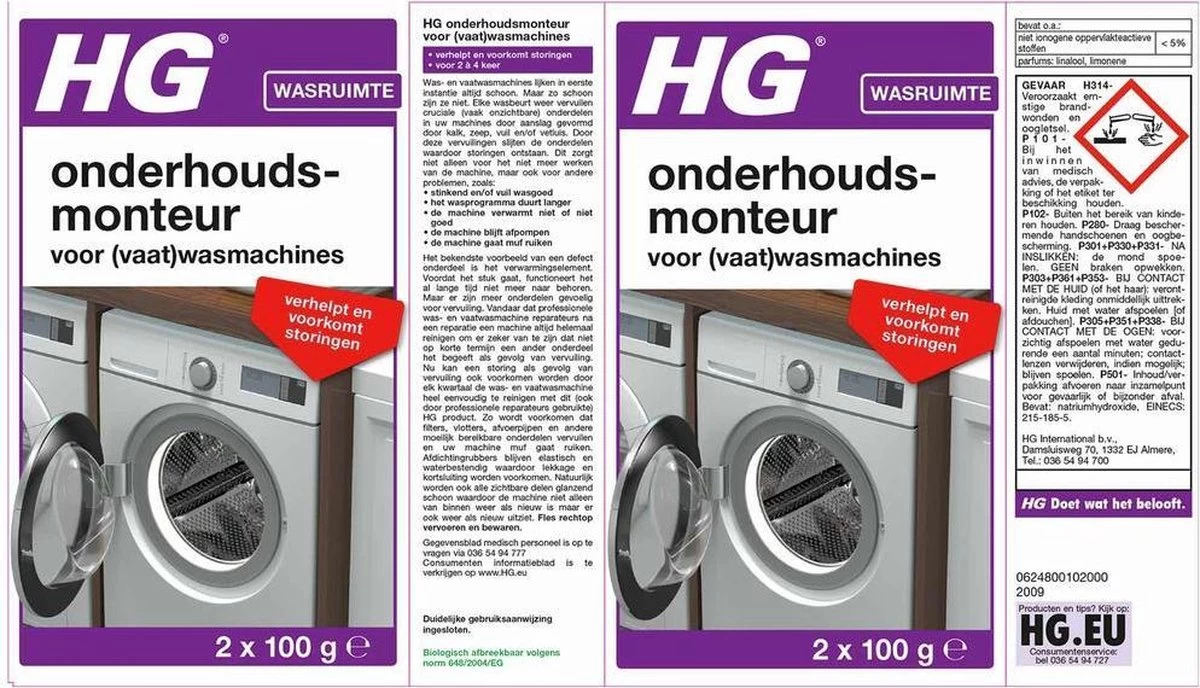 HG Onderhoudsmonteur - 2 X 100 Ml - Verhelpt En Voorkomt Storingen - Voor Een Langere Levensduur Van De Vaatwasser En Wasmachine - Biologisch Afbreekbaar - Afbeelding 2